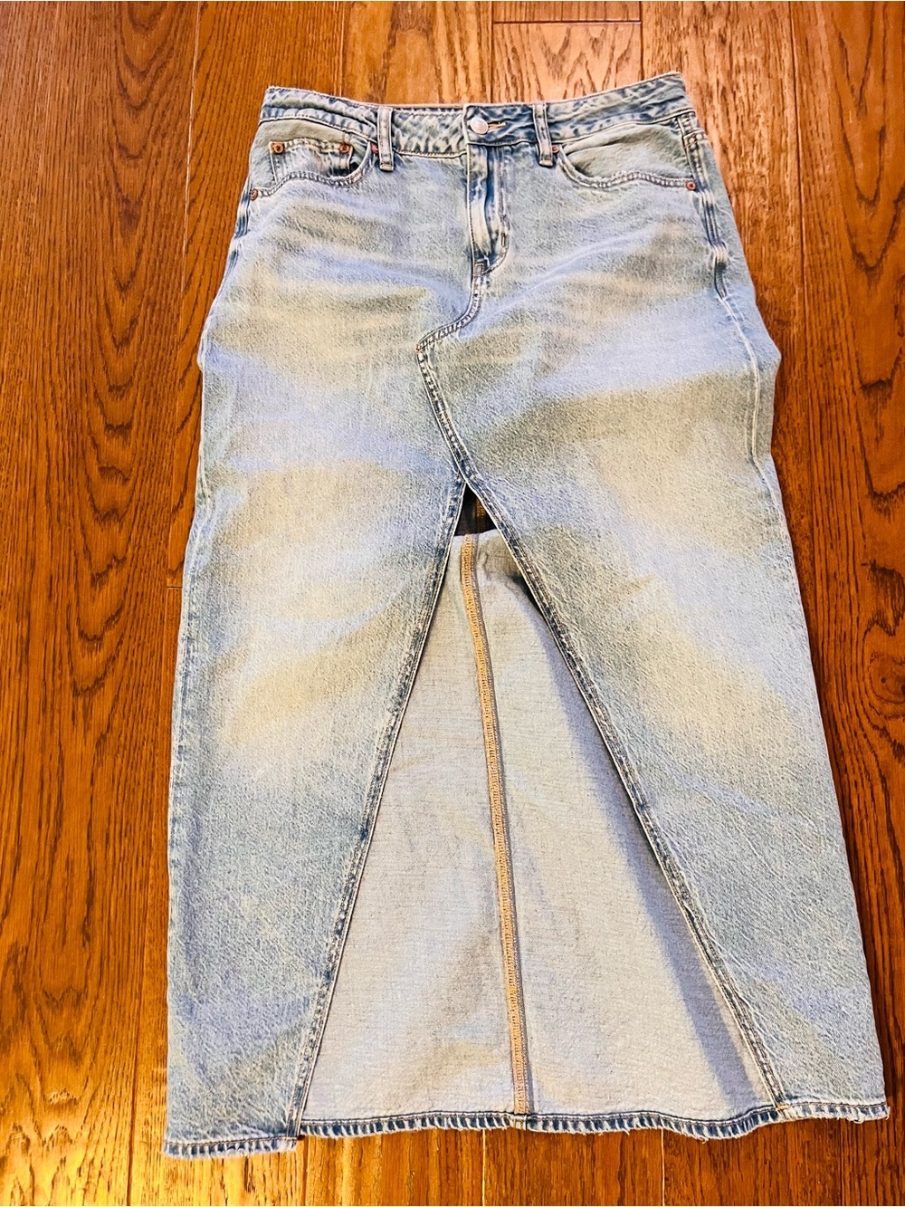 American Eagle Outfitters Light Blue Straight-Leg Jeans with Front Skirt Panel